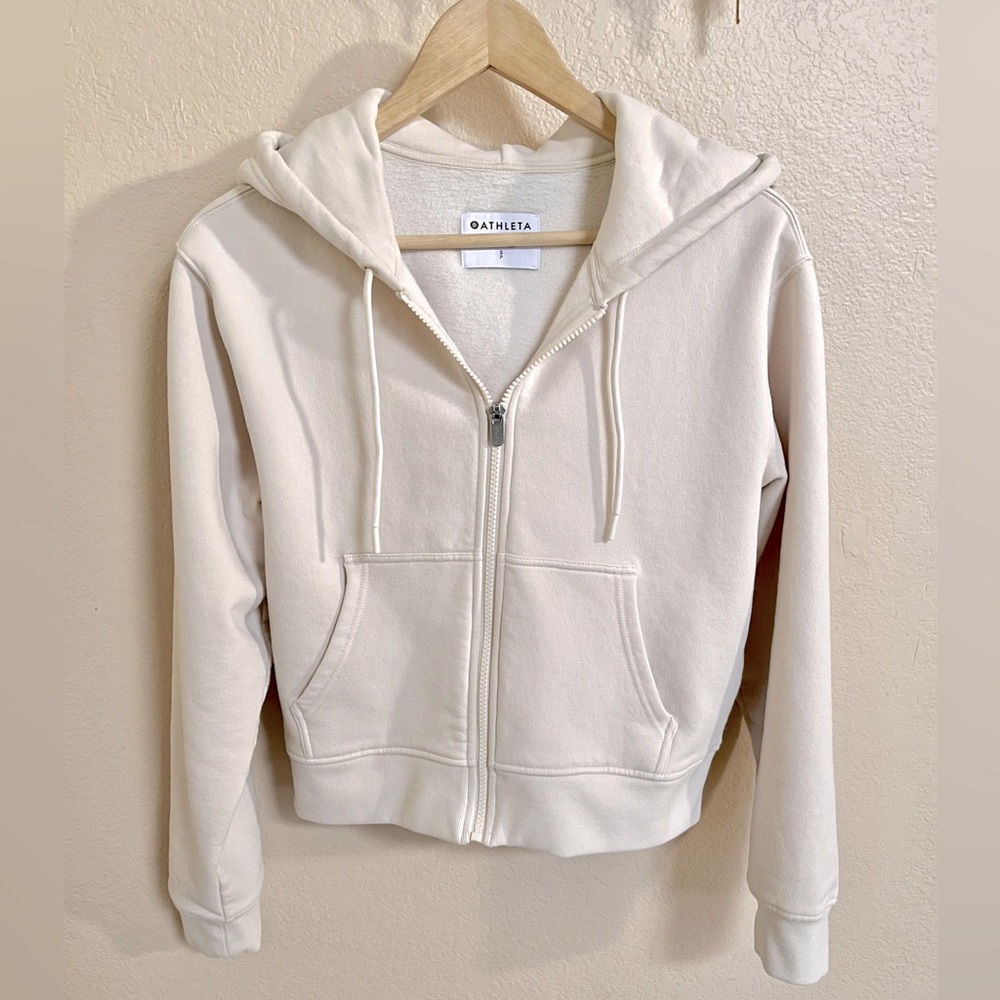 Athleta forever fleece full zip hoodie bone white